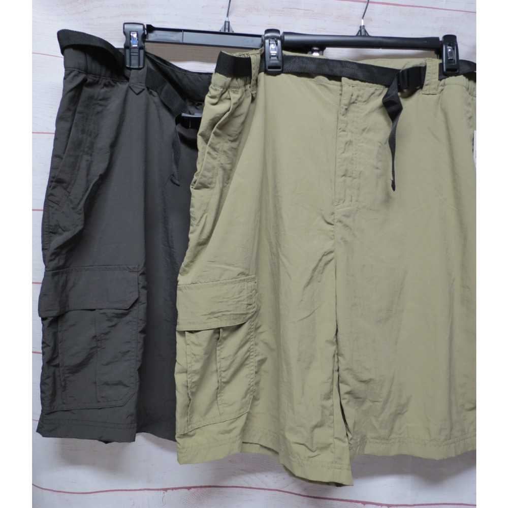 2 PAIR Men's 2XL Canyon Creek Cargo Shorts Nylon Utility Hiking Outdoor Tan Gray